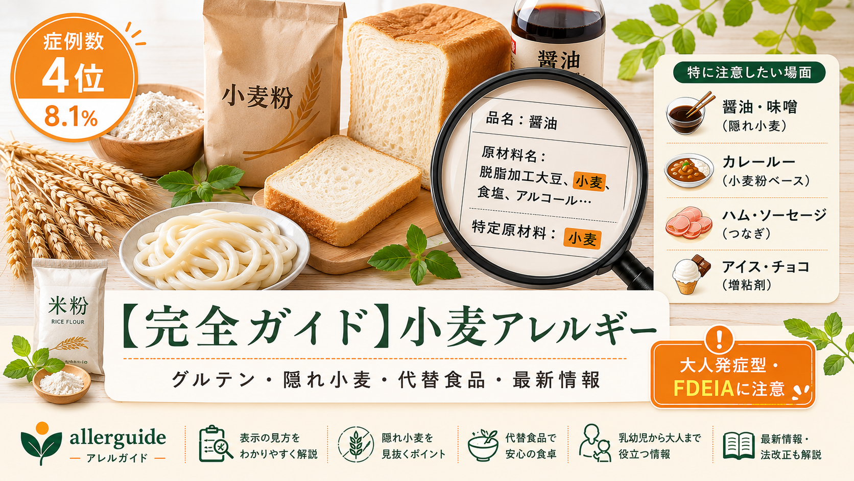 【完全ガイド】小麦アレルギー｜症例数4位の食物アレルギーの隠れ小麦・米粉などのグルテンフリー代替まで、食品業界20年の実務担当が完全解説