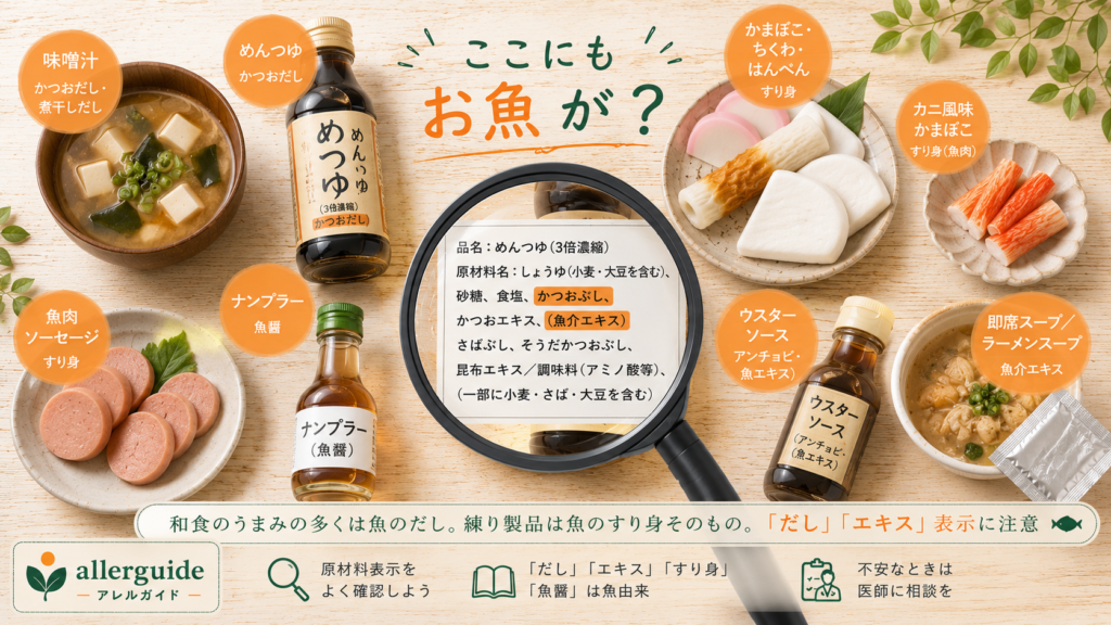だし・練り製品など隠れた魚のフラットレイ