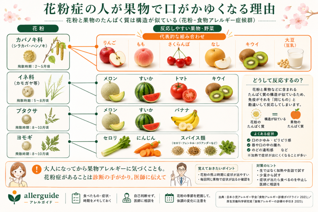 花粉と果物の関係を示すマップ