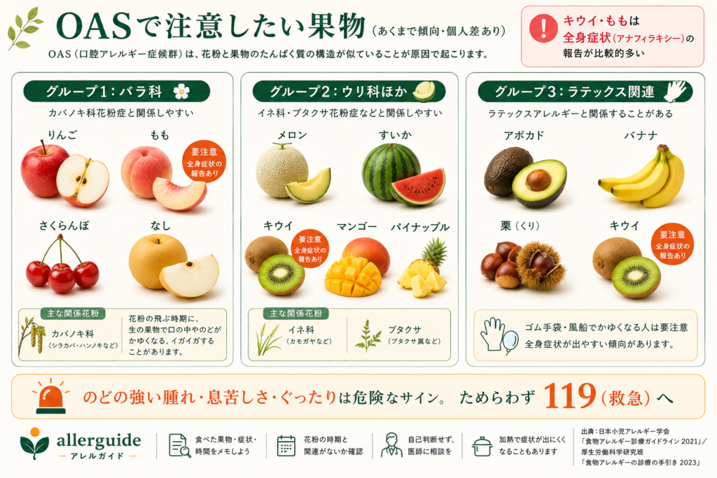 OASで注意したい果物をグループ分けした図