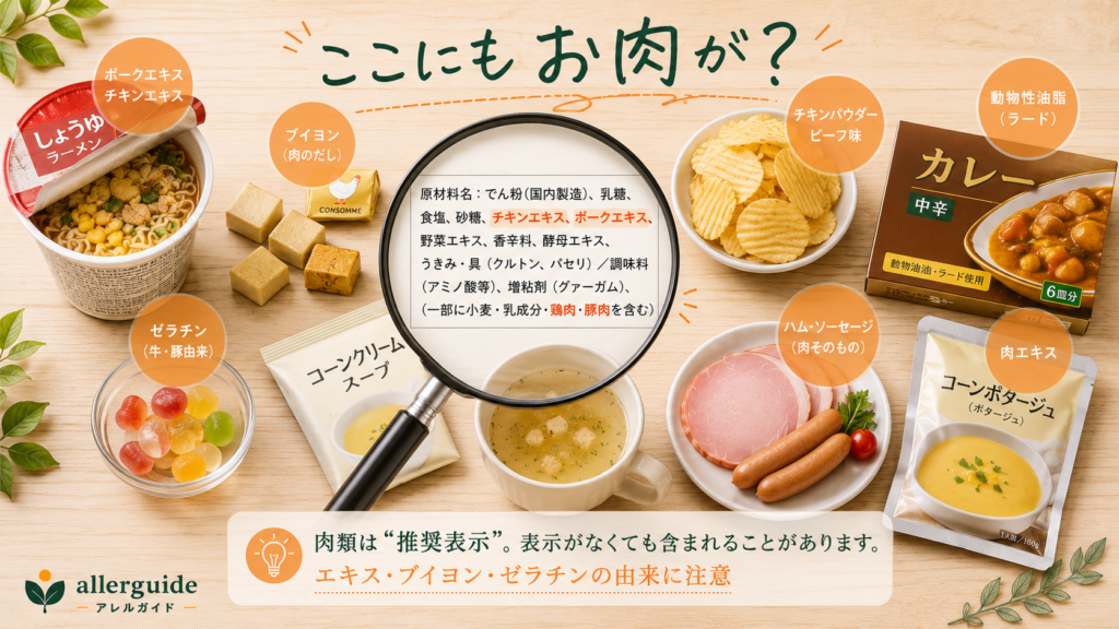 ラーメン・グミなど隠れた肉成分をまとめた図